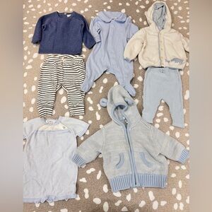 Lot of 7 Newborn Baby Boy set knit hat onesie classic bamboo collar hoodie RH